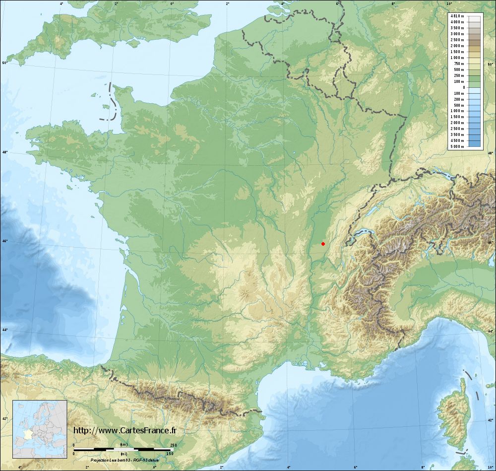 Fond de carte du relief de Bourg-en-Bresse
