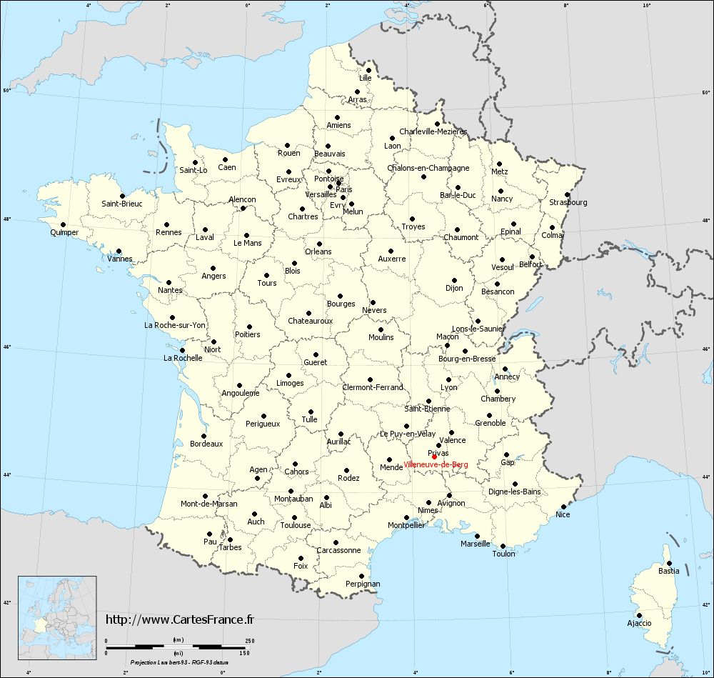 Carte administrative de Villeneuve-de-Berg