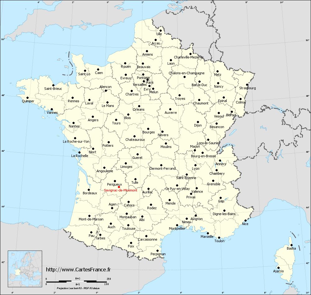 Carte administrative de Savignac-de-Miremont