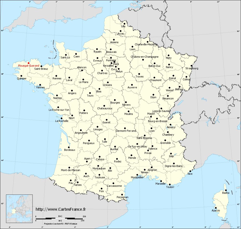 Carte administrative de Plouégat-Guérand