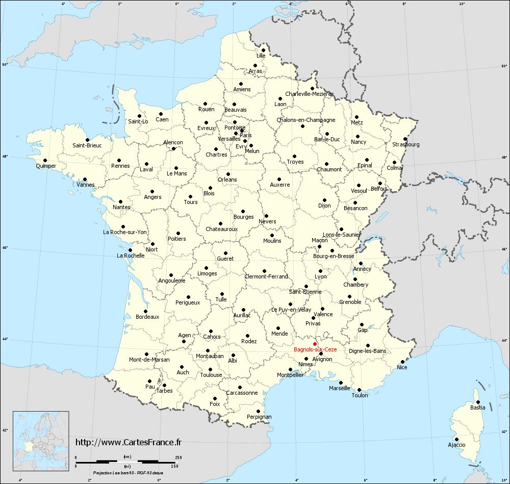 Carte administrative de Bagnols-sur-Cèze