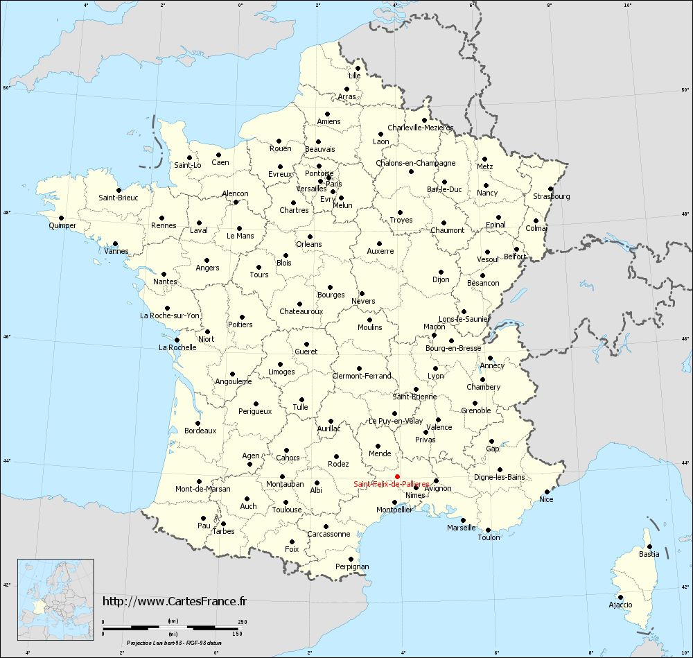 Carte administrative de Saint-Félix-de-Pallières