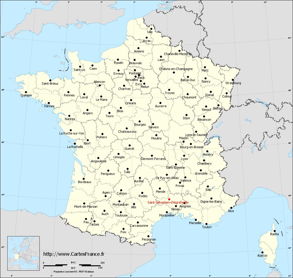 Carte administrative de Saint-Sébastien-d'Aigrefeuille