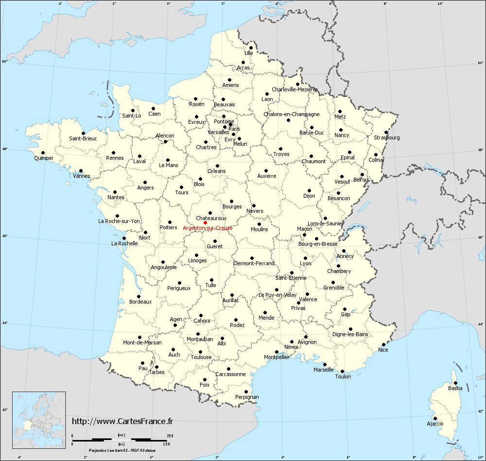 Argenton-sur-Creuse sur la carte de France des départements