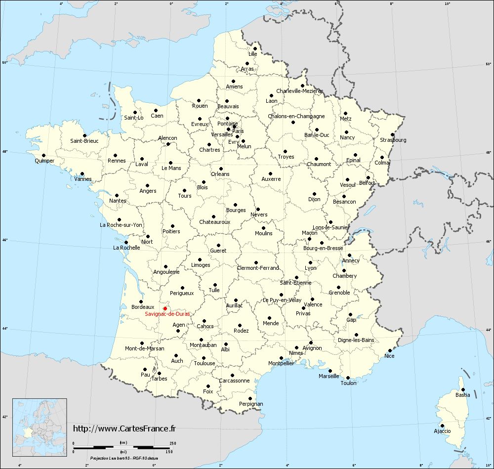 Carte administrative de Savignac-de-Duras