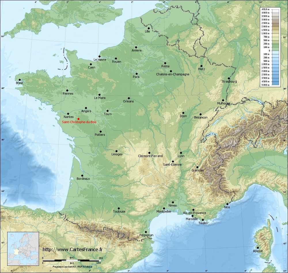 Carte du relief de Saint-Christophe-du-Bois