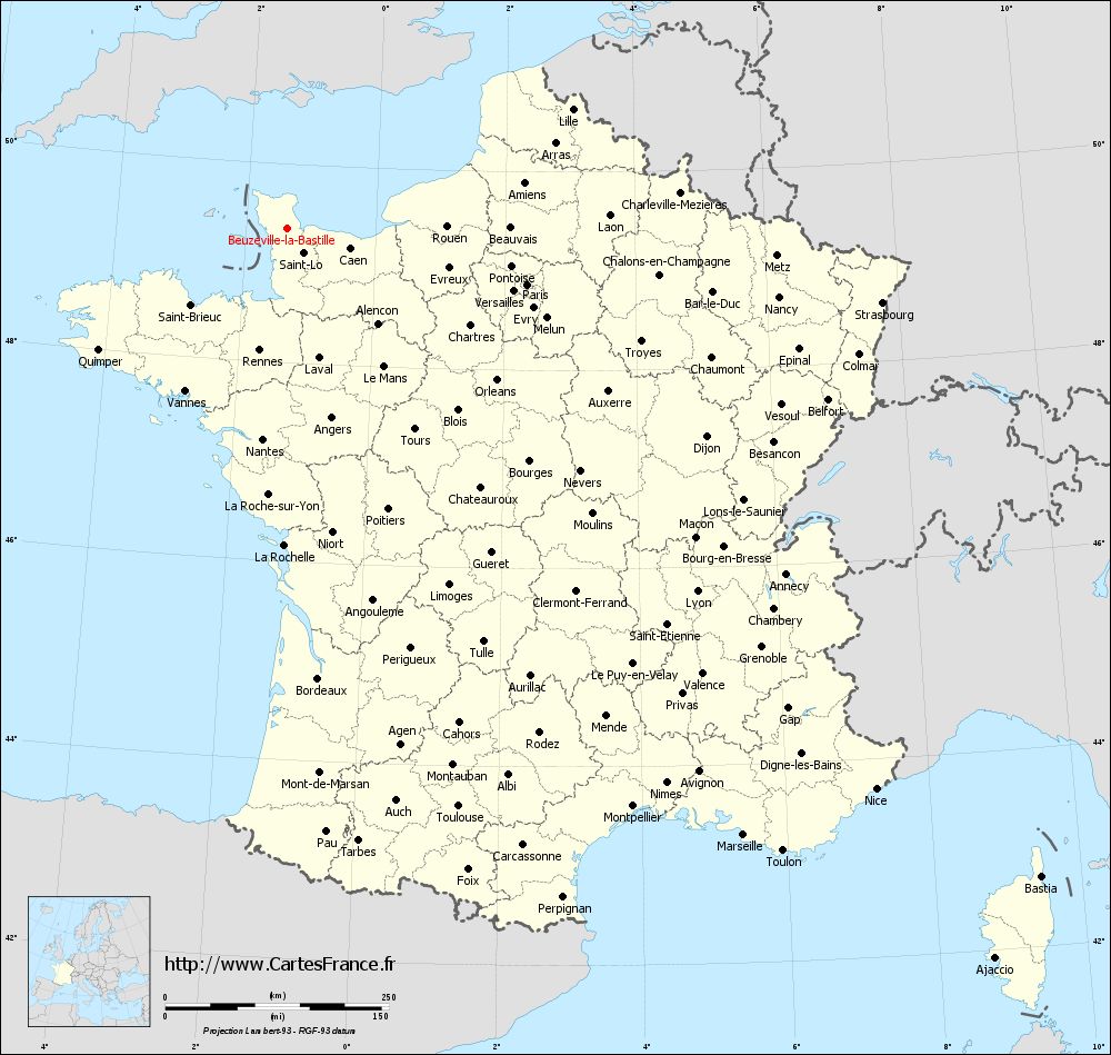 Carte administrative de Beuzeville-la-Bastille