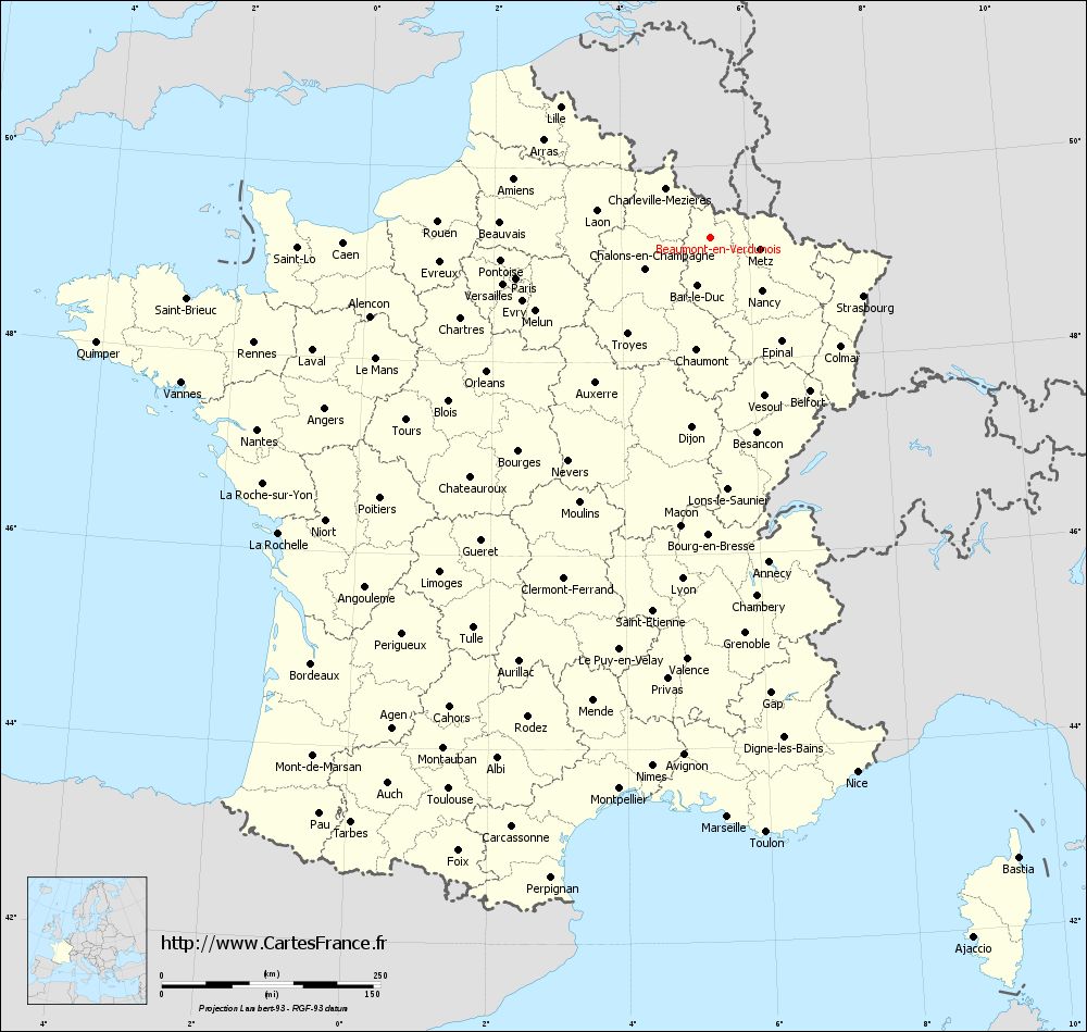 Carte administrative de Beaumont-en-Verdunois