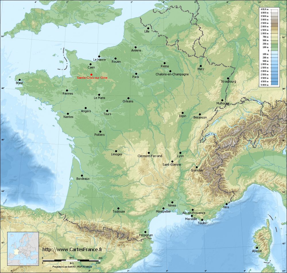 Carte du relief de Sainte-Croix-sur-Orne