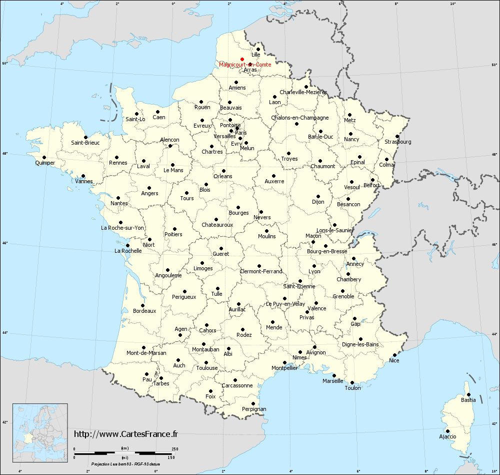 Carte administrative de Magnicourt-en-Comte