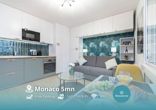 Monaco border, renovated studio, private parking : Appartements proche de La Turbie