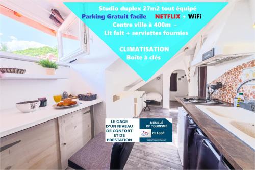 Studio DUPLEX 27m2, CLIMATISATION, Lit double, Calme et Cosy, NETFLIX , WIFI, Parking, Hypercentre a 400m, boite à clés pour arrivée tardive : Appartements proche de Tours-en-Savoie