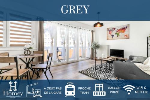 HOMEY GREY - Proche Gare et Tram - Proche centre - Balcon privé - Wifi et Netflix : Appartements proche de Ville-la-Grand