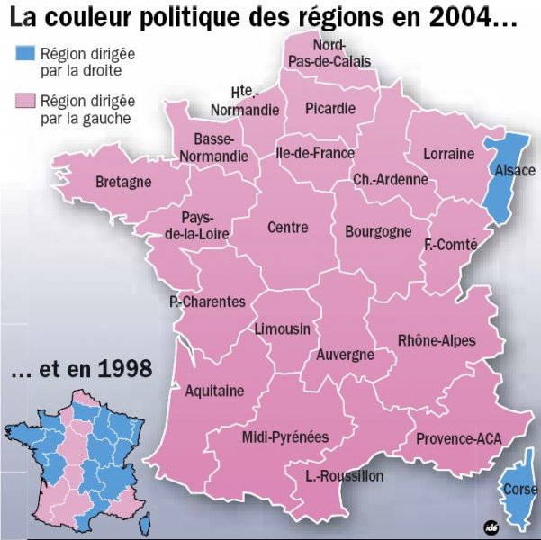 Carte élections régionales 1998 et 2004