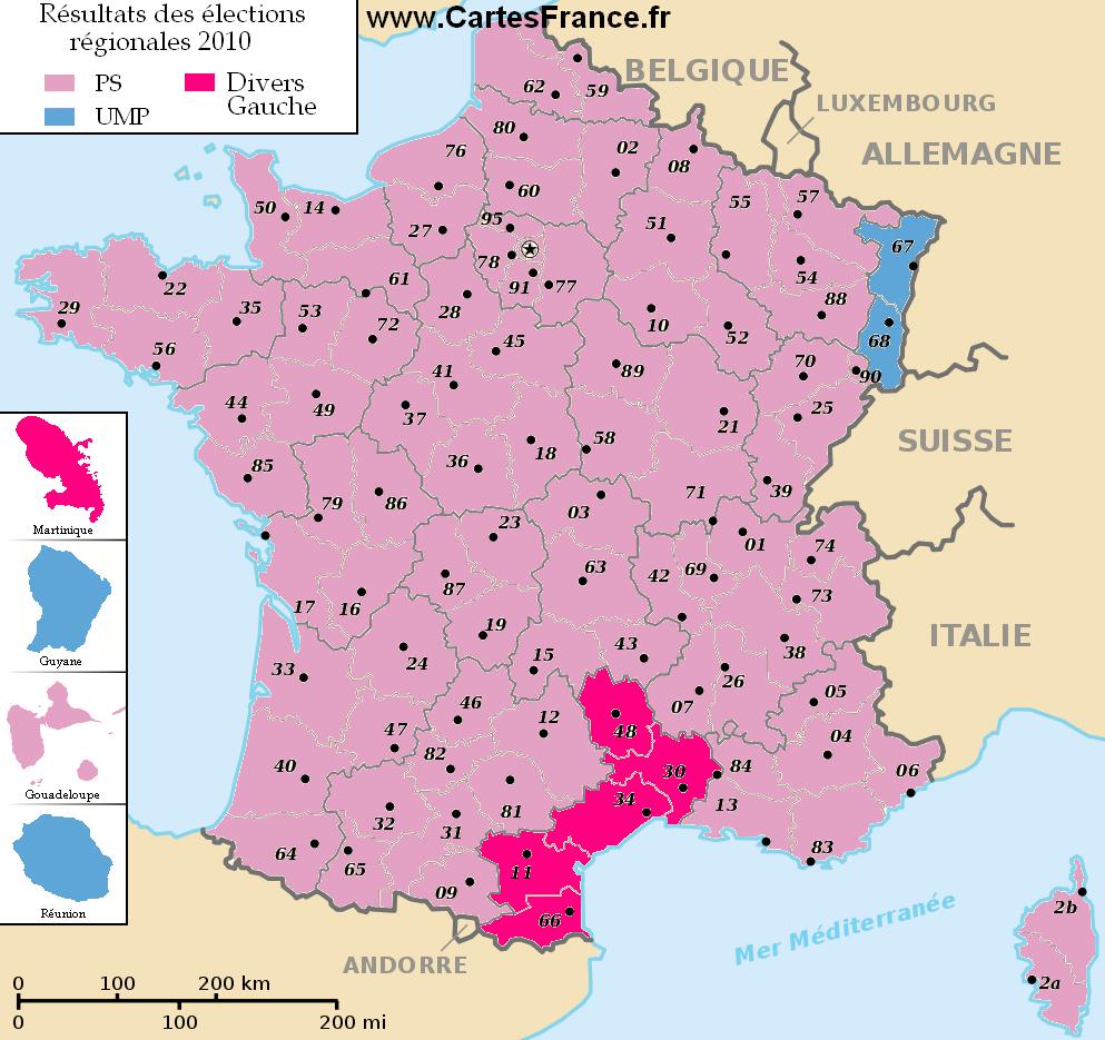 carte elections régionales 2010