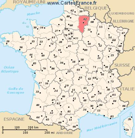 localisation du département du  02 sur la carte de France