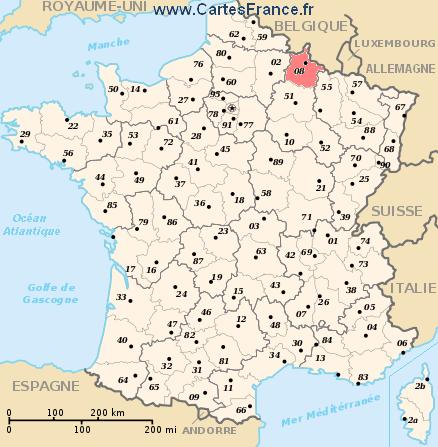 localisation du département du  08 sur la carte de France