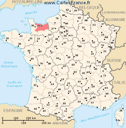 localisation du département du  Calvados sur la carte de France