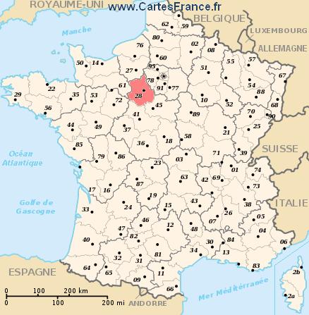 localisation du département du  28 sur la carte de France