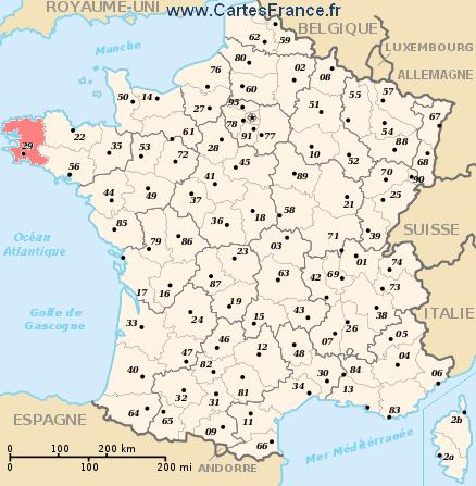 localisation du département du  29 sur la carte de France
