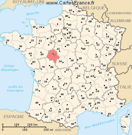 localisation du département du  37 sur la carte de France
