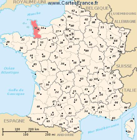 localisation du département du  50 sur la carte de France