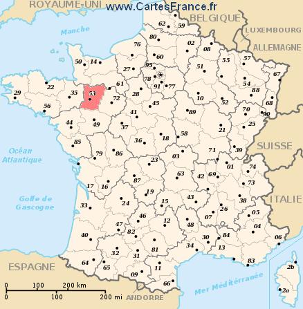 localisation du département du  53 sur la carte de France