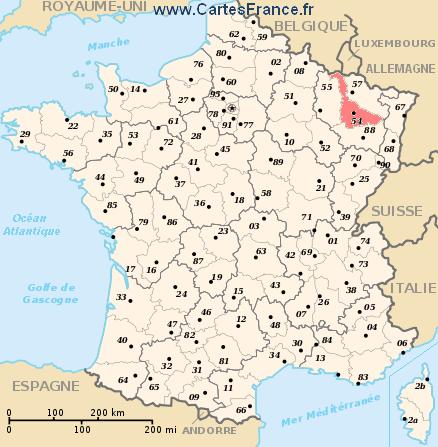 localisation du département du  54 sur la carte de France