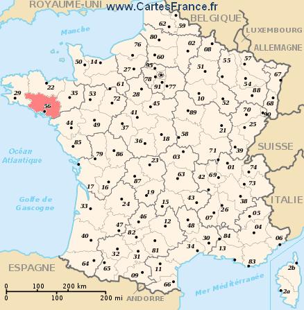 localisation du département du  56 sur la carte de France