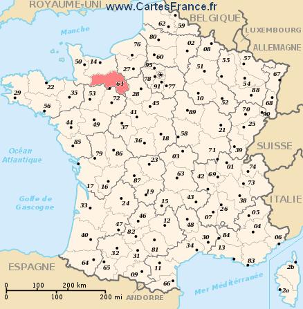 localisation du département du  61 sur la carte de France
