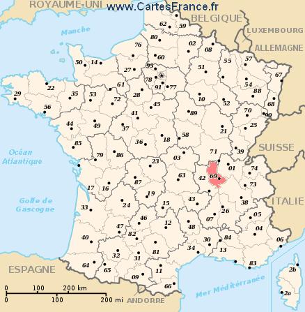 localisation du département du  69 sur la carte de France