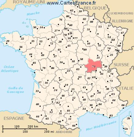 SAONE-ET-LOIRE : Carte, plan departement de la Saône-et-Loire 71