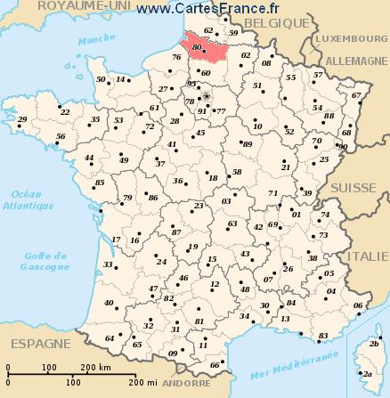 localisation du département du  80 sur la carte de France