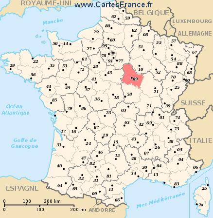 carte departement Yonne