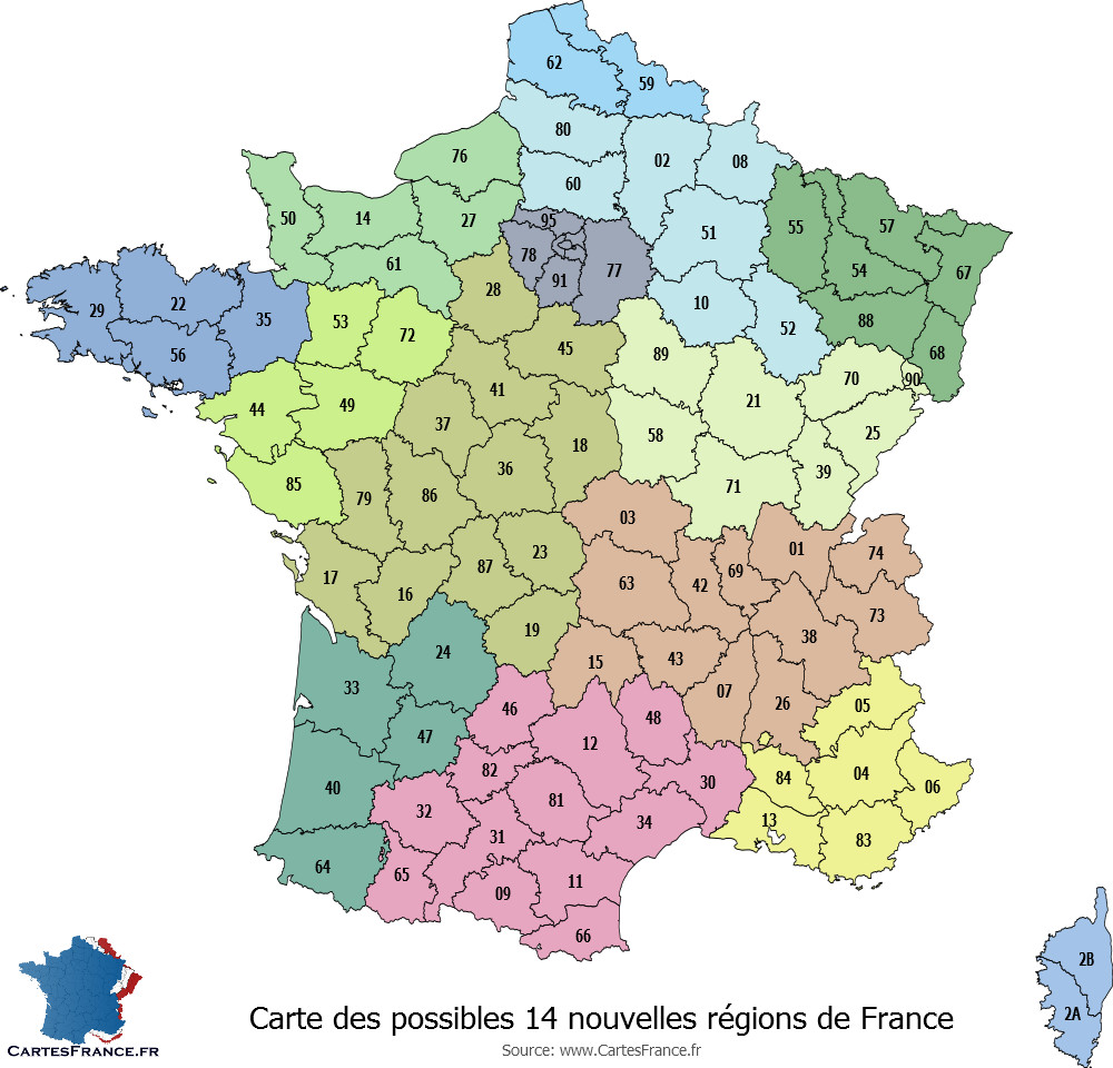 carte vierge des 14 nouvelles régions de france