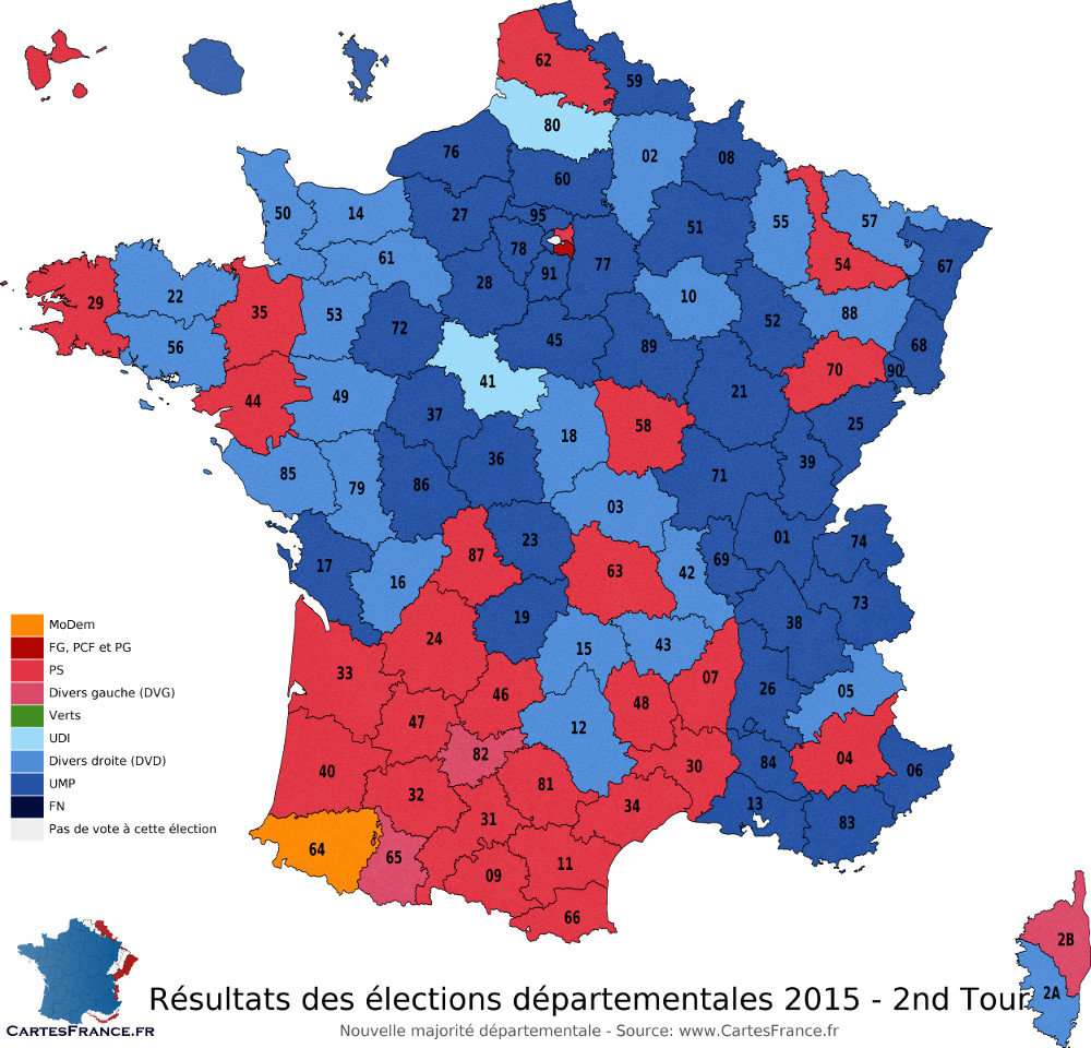 Carte des élections départementales 2015 second tour