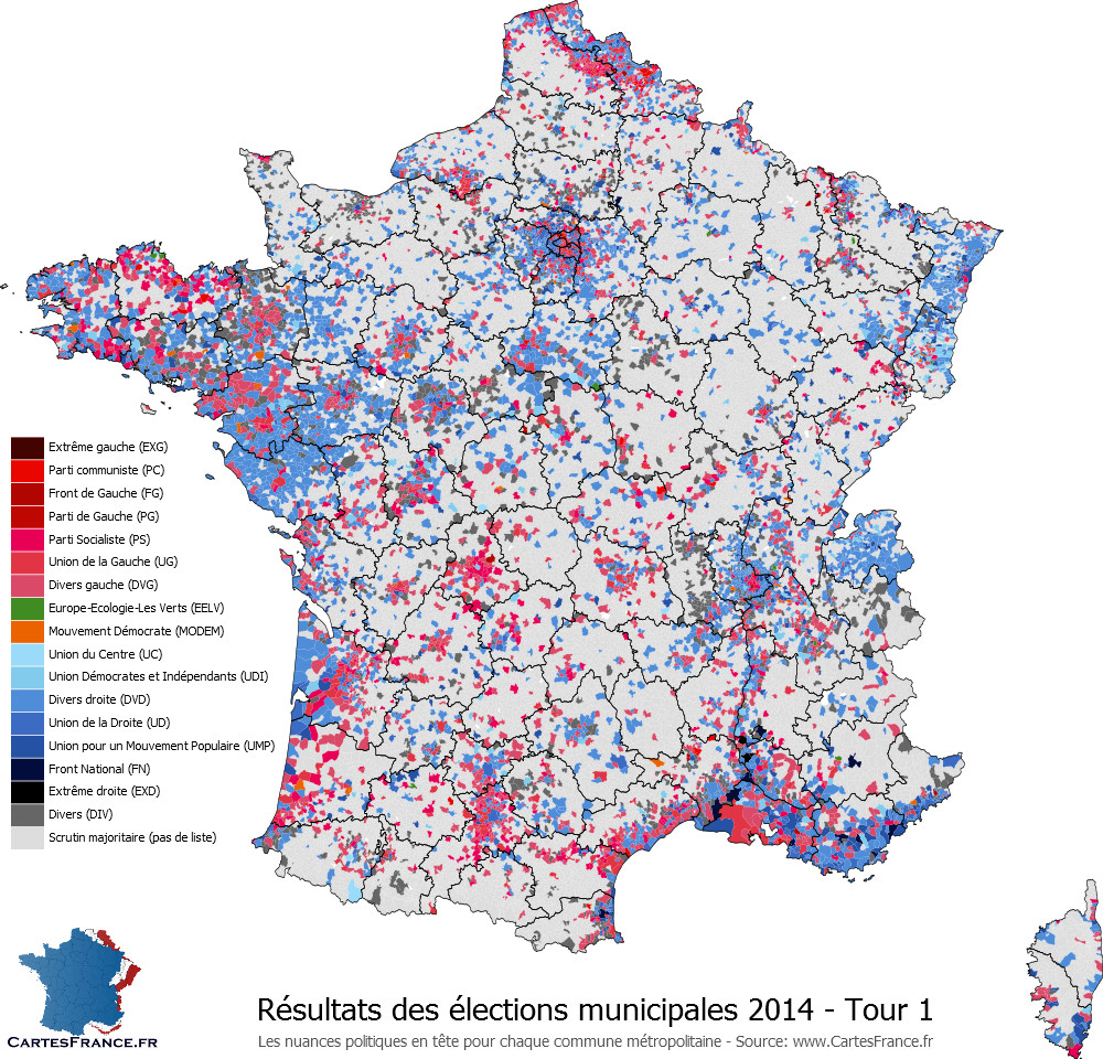 Carte des élections municipales 2014 premier tour
