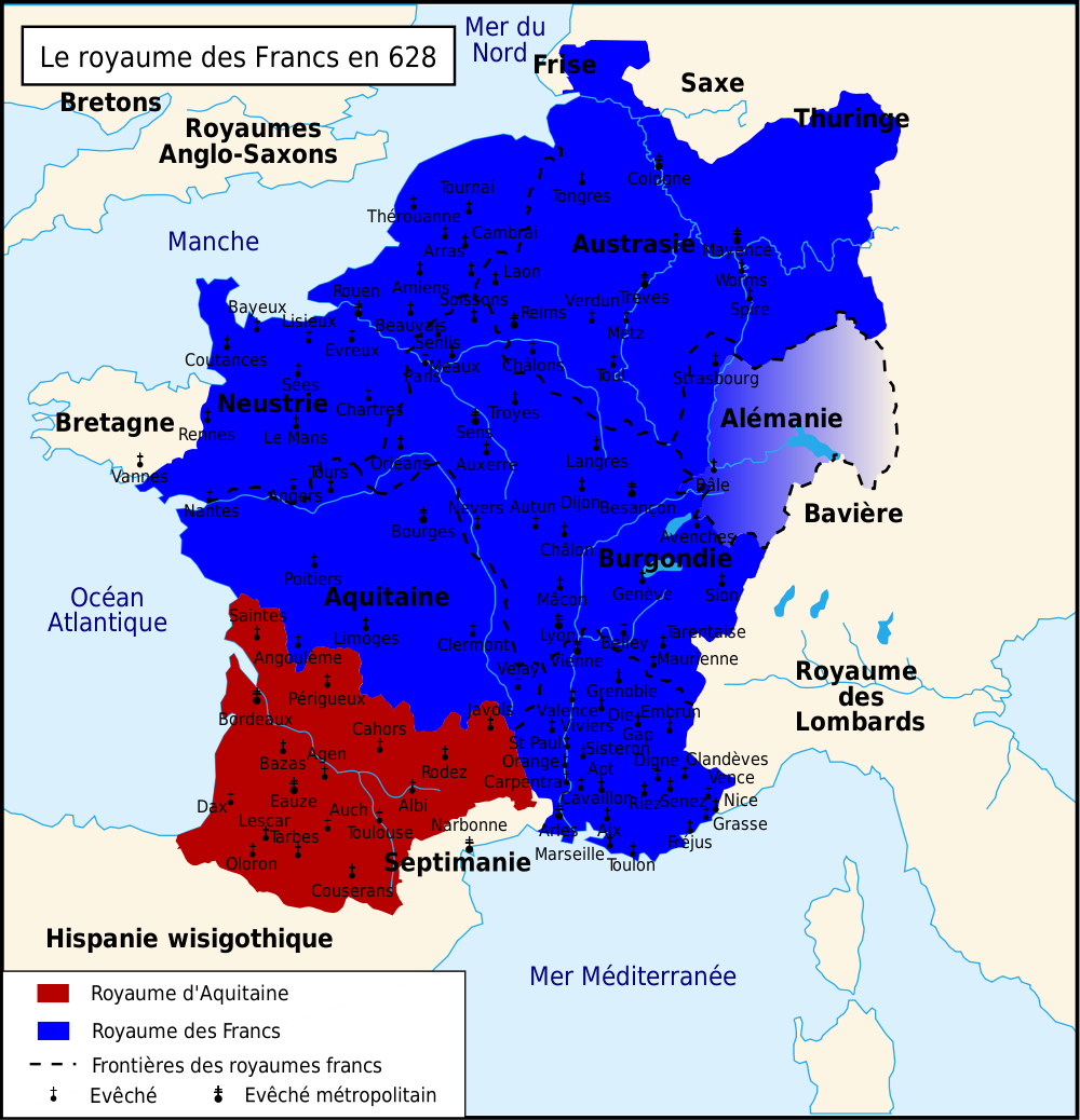 carte royaume francs 628