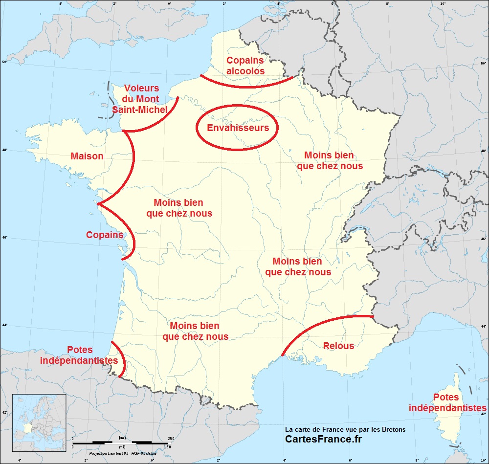 La carte de France vue par les Bretons