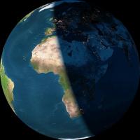 Vue satellite de la terre en soirée