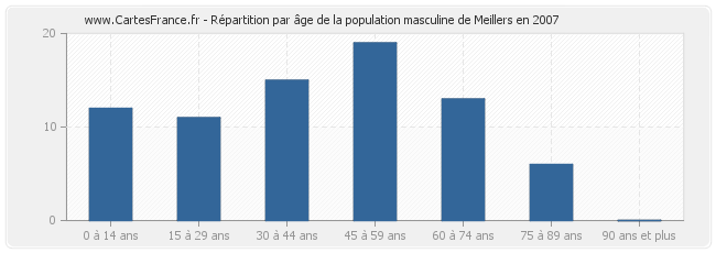 Répartition par âge de la population masculine de Meillers en 2007