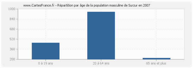 Répartition par âge de la population masculine de Surzur en 2007