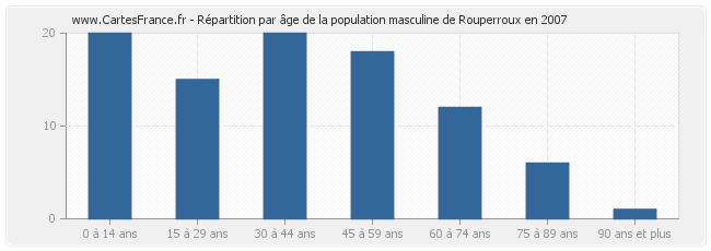 Répartition par âge de la population masculine de Rouperroux en 2007