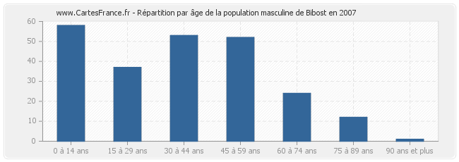 Répartition par âge de la population masculine de Bibost en 2007