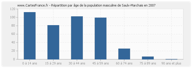 Répartition par âge de la population masculine de Saulx-Marchais en 2007