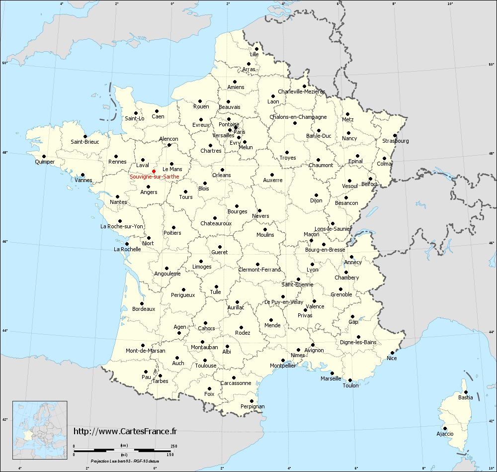 Carte administrative de Souvigné-sur-Sarthe