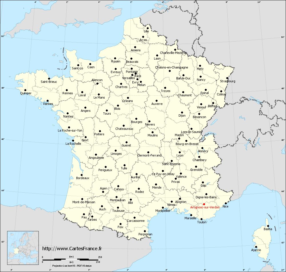 Carte administrative d'Artignosc-sur-Verdon