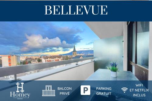 HOMEY BELLEVUE - New - Appartement avec une chambre - Parking privé gratuit - Balcon avec belle vue - Netflix et Wifi inclus - A 5 min de la frontière pour rejoindre Genève : Appartements proche de La Muraz