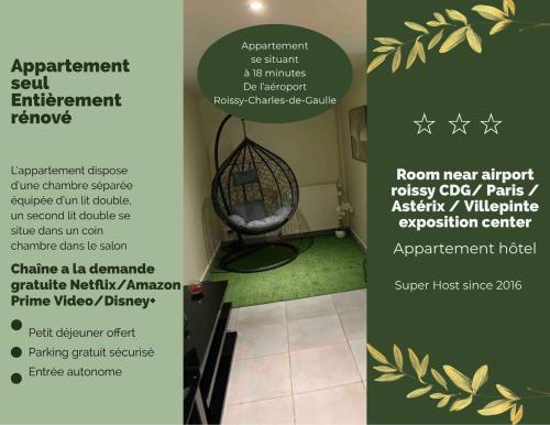 Appartement cosy proche Roissy CDG Astérix DisneyLand Paris : Appartements proche de Le Plessis-Gassot