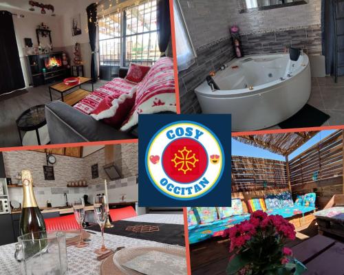 Le Cosy Occitan villa chaleureuse indépendante baignoire terrasse jardin : Maisons de vacances proche de Villemoustaussou